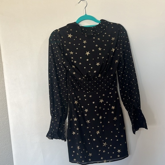 Lovers + Friends Joy Black Stretch Glitter Gold Star Dot Dress NEW WITH TAG - Picture 9 of 9